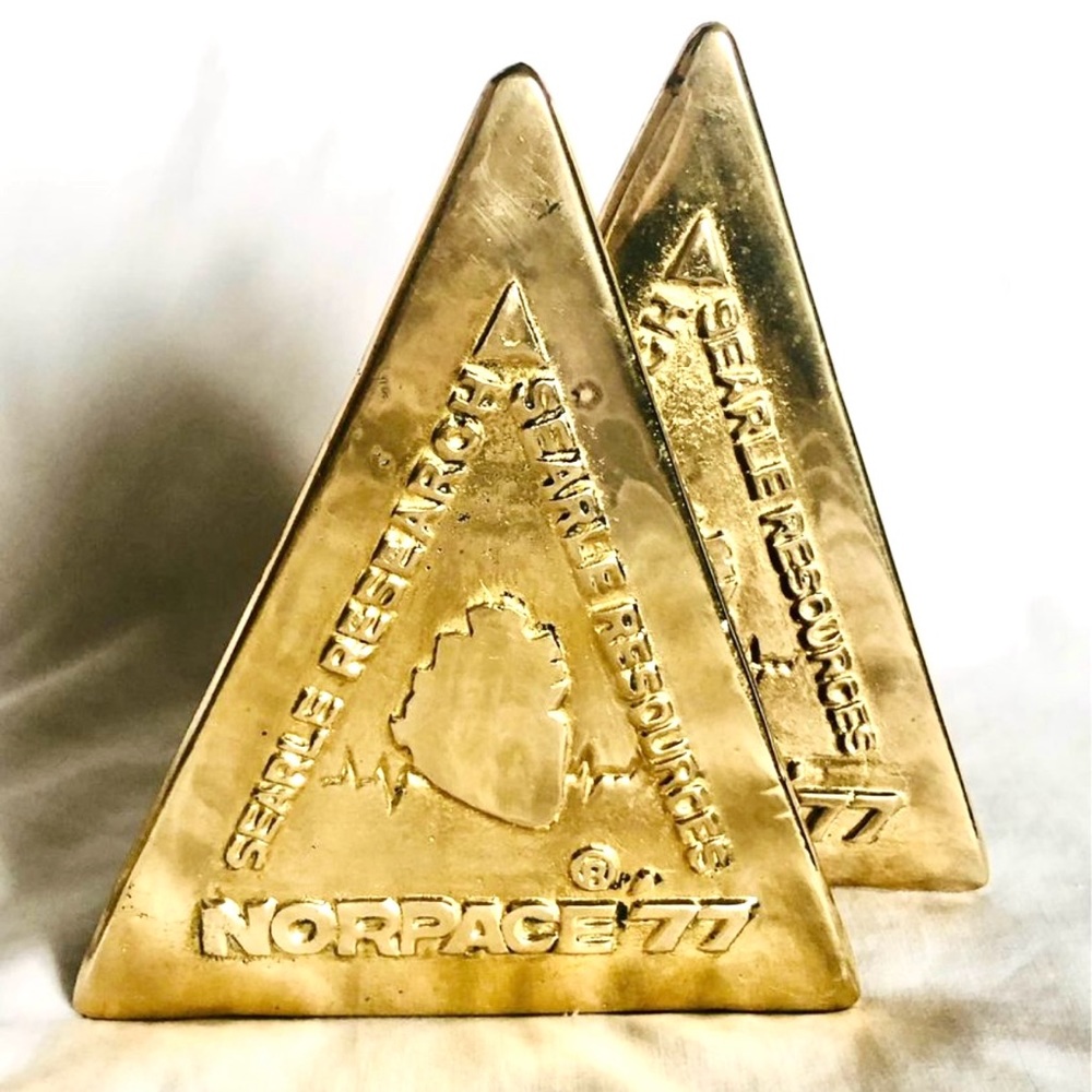 Vintage Brass Medical Advertising Bookends 1977 Pharmaceutical Heart Research